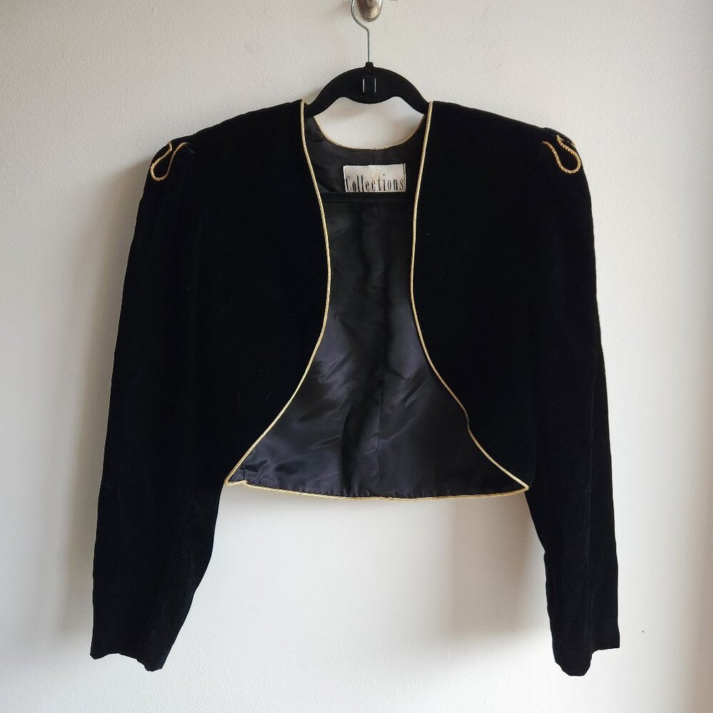 Vintage Black Velvet Embellished Cropped Bolero - Sz M